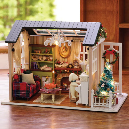 Diy With Dollhouse Furniture Light Wooden Casa Roombox Doll House  Handmade Home Assembly MiniatureToys Christmas Birthday Gifts