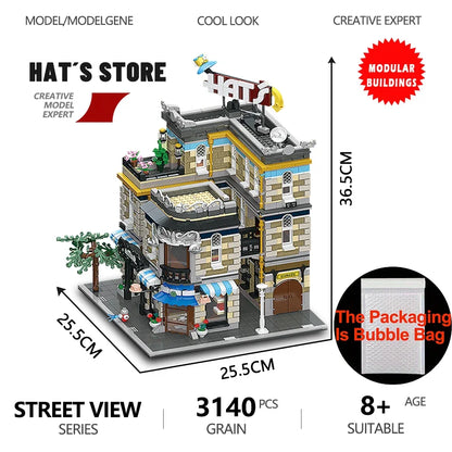 Street View The Hat Store Building Blocks City Model Creative Expert Module Assembly Bricks Constructor Kids Toy For Adult Gifts