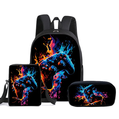 Hot GamePad 3Pcs/Set Backpack With Messenger Bags ,Pencil Bag,School Bag For Boy/Girls Best Gift 3D Cartoon Student School Bags