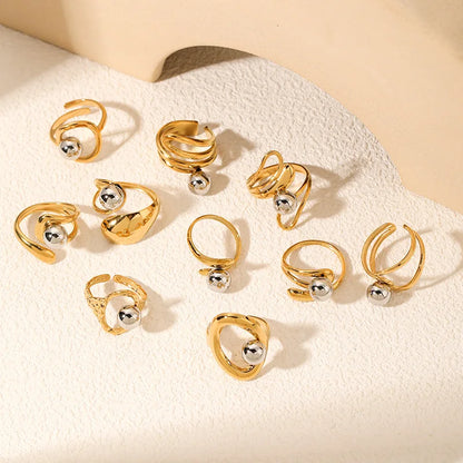 1PC fashion hollow irregular stainless steel ring, embellished with steel beads, stackable ring, suitable for daily casual wear