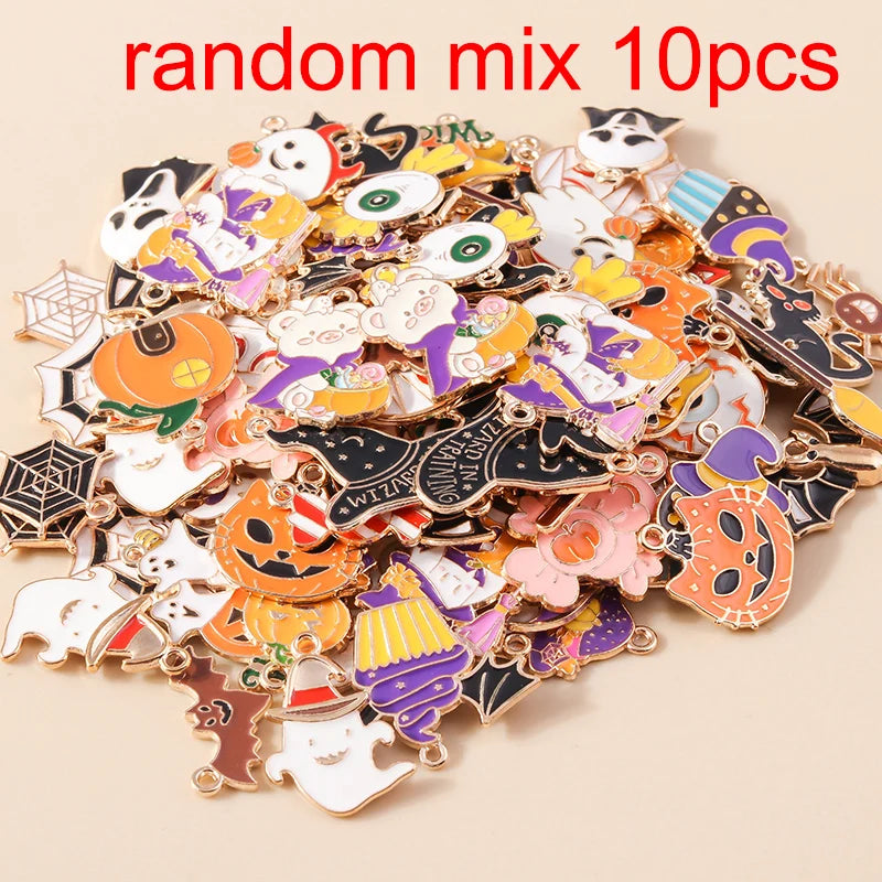 Leslie Mix 10/20/30pcs Halloween Charm Pumpkin Ghost Spider Bat Pendant for diy Earring Necklace Jewelry Making Accessories