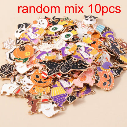 Leslie Mix 10/20/30pcs Halloween Charm Pumpkin Ghost Spider Bat Pendant for diy Earring Necklace Jewelry Making Accessories