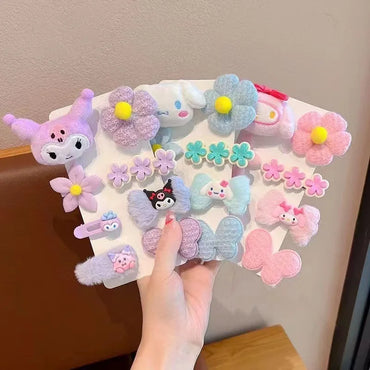 Sanrio Kuromi Plush Hairpin Cute Cartoon My Melody Cinnamoroll  Pom Pom Purin Young Girl Hair Accessories Holiday gifts