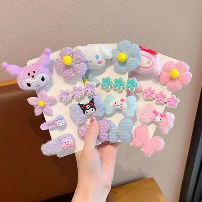 Sanrio Kuromi Plush Hairpin Cute Cartoon My Melody Cinnamoroll  Pom Pom Purin Young Girl Hair Accessories Holiday gifts