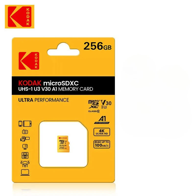 Kodak Micro SD Card Mini SD Class 10 32GB-256GB capacity, suitable for smartphones, dash recorders, drones, gimbals