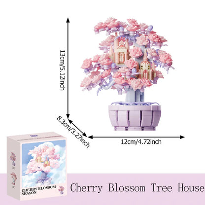 Fantasy Cherry Blossom Season Assemblage Building Blocks Kits Flower Castle Models Bricks Home Decorations Kids Toys Girls Gifts