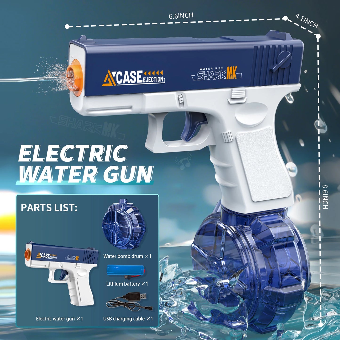 Electric Water Gun, Automatic Squirt with Pistol Realistic Gun Muzzle Flame Summer Outdoor Beach Swimming Pool Party Toy