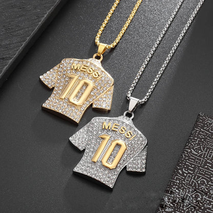 Full Zircon Pendant Necklace Hip Hop Cool Mumber 10 Super Soccer Star Fan Stainless Steel Clavicle Charming Jewelry Men Necklace