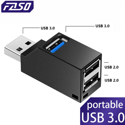 FASO USB 3.0 HUB Adapter Extender Mini Splitter Box 1 to 3 Ports High Speed USB 2.0 For PC Laptop U Disk Card Reader