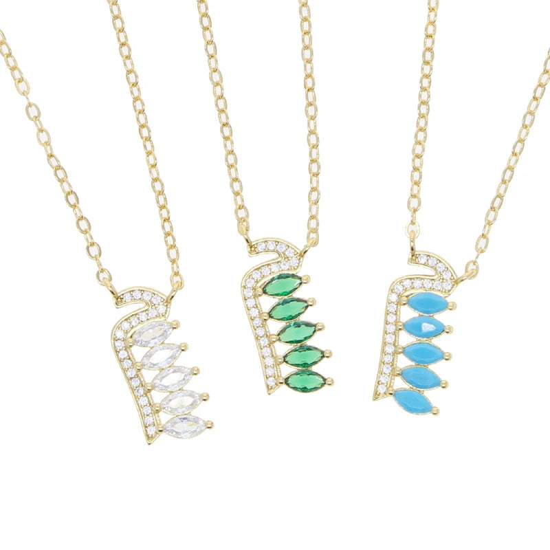 Total 31 Different Shape Arabic Letter Pendant Necklaces for Women Paved Green White Cz and Turquoise Gold Color Fashion Jewelry