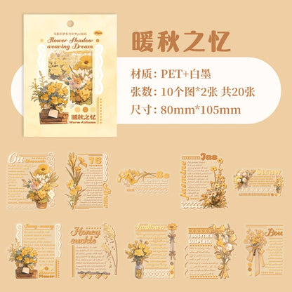 20 pcs/pack INS English Text Flowers Material Collage PET Sticker Creative DIY Collage Decor Junk Journal Aesthetics Stationery