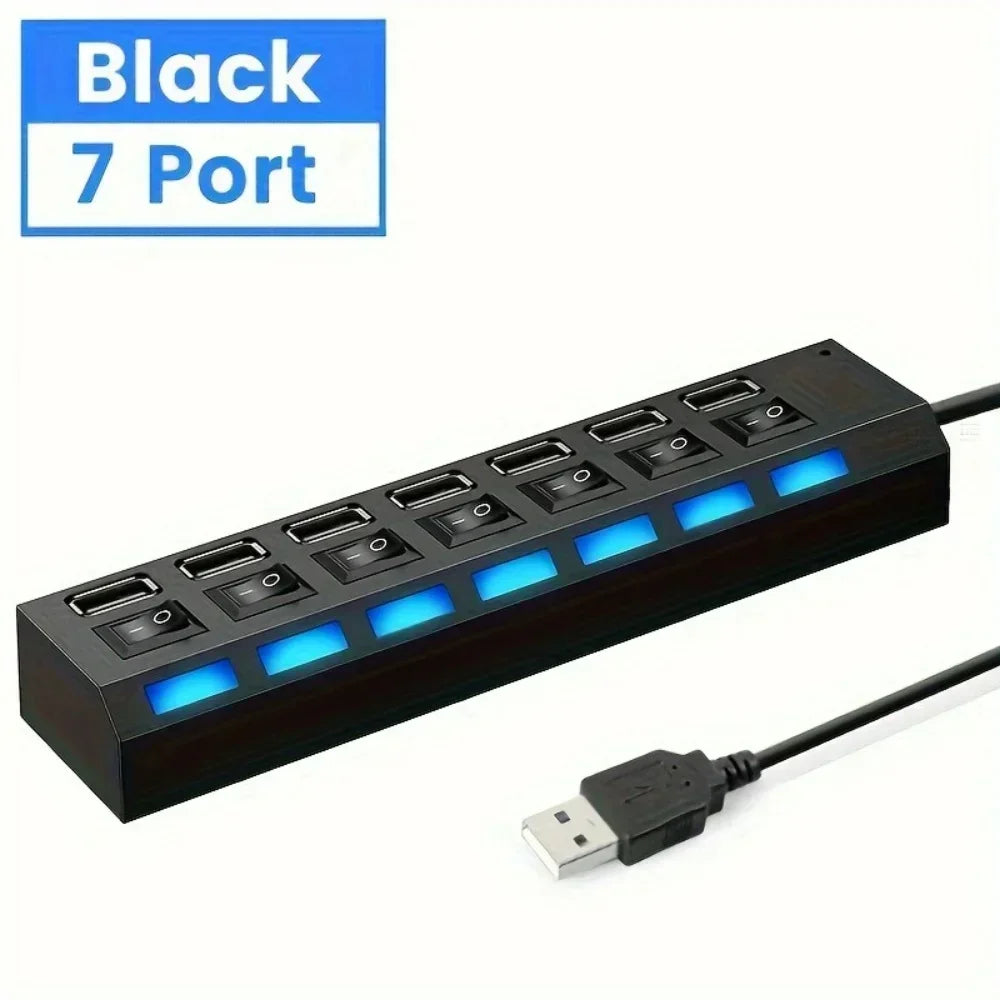 USB 3.0 Hub 4 Port 7 Port High Speed Data Transfer Expander with Led Switch Lamp Power Adapter For PC Laptop Flash Drive U Disk
