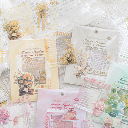 20 pcs/pack INS English Text Flowers Material Collage PET Sticker Creative DIY Collage Decor Junk Journal Aesthetics Stationery