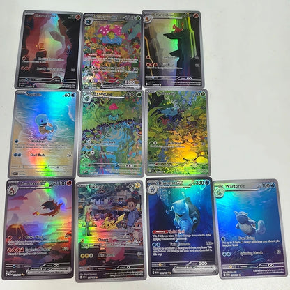 10pcs/set Diy PKM 151 Series EX Blastoise Charizard Venusaur Squirtle Rainbow Card Pocket Monsters PTCG Game Collection Cards