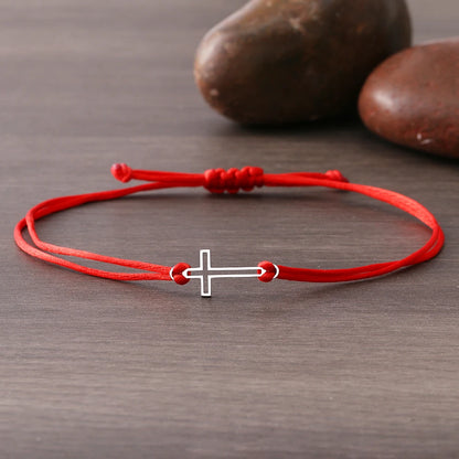 Stainless Steel Bracelets Gothic Hollow Cross Hand Braided Lucky Black Red Rope Fashion Charm Bracelet For Women Jewelry Gifts