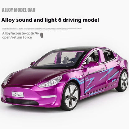 1:32 Model 3 Model X Alloy Diecast Metal Model Car Sound & Light Mini GT Miniature Collections Decorative Ornaments Gifts Friend