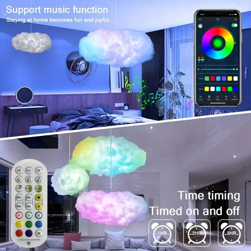 DIY Cloud LED Light Music Sync Multicolor RGBIC LED Strip Lights Remote&APP Control DIY Thunder Cloud Lamp Room Atmosphere Light