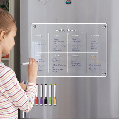 1Pcs 3D Magnetic Transparent Acrylic Week Plan Notes Message Board Erasable Magnetic Refrigerator Sticker Back To School Gift