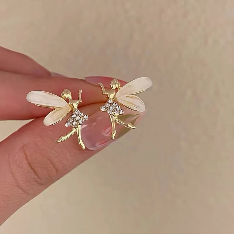 FTCY Trendy Elf Dancer Stud Earrings for Women Girls Design Zircon Fairy Korean Exquisite Cute Sweet Jewelry