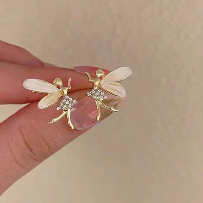 FTCY Trendy Elf Dancer Stud Earrings for Women Girls Design Zircon Fairy Korean Exquisite Cute Sweet Jewelry