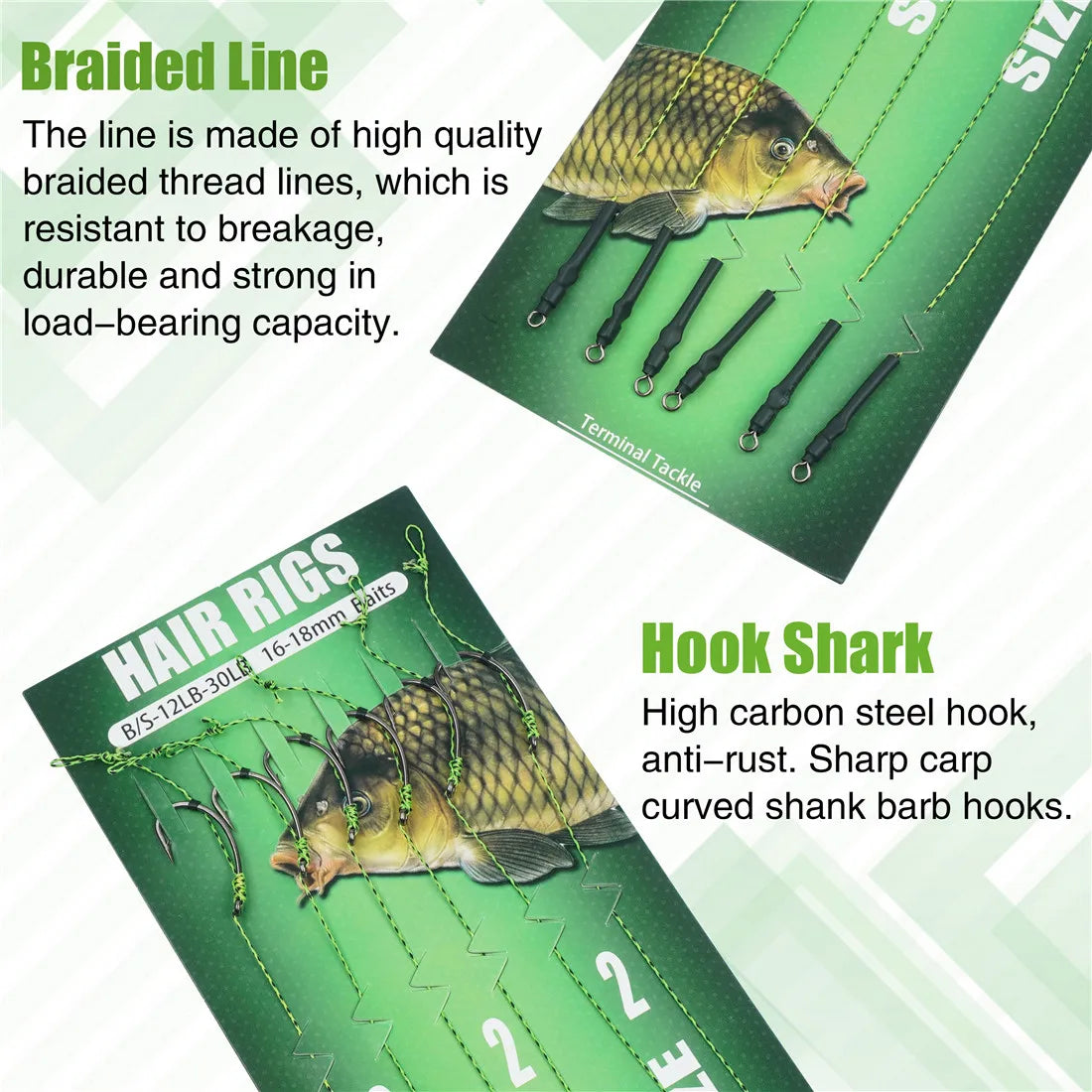 24/48Pcs Ready Made Carp Rigs Barbed Fishing Hook Link with Braided Line Tied Rigs Feeder Leader Carp Fishing Tackle