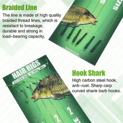 24/48Pcs Ready Made Carp Rigs Barbed Fishing Hook Link with Braided Line Tied Rigs Feeder Leader Carp Fishing Tackle