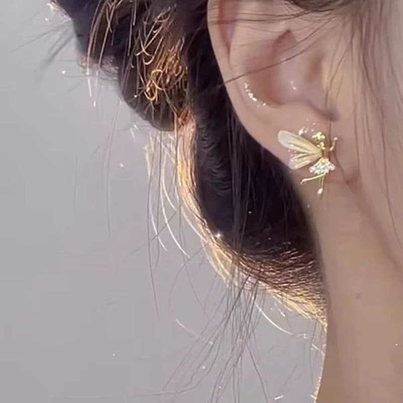 FTCY Trendy Elf Dancer Stud Earrings for Women Girls Design Zircon Fairy Korean Exquisite Cute Sweet Jewelry