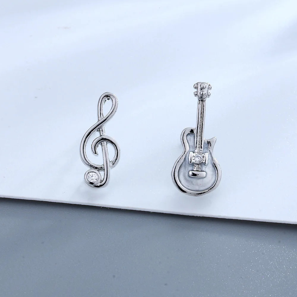 Fashion Simple Asymmetric Guitar Note Stud Earrings for Women Girls Creative Cute Ear Piercing Jewelry Music Lovers Gifts