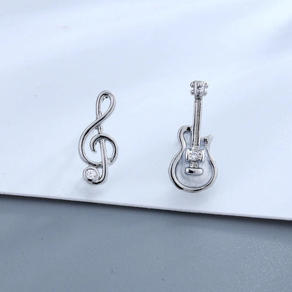 Fashion Simple Asymmetric Guitar Note Stud Earrings for Women Girls Creative Cute Ear Piercing Jewelry Music Lovers Gifts