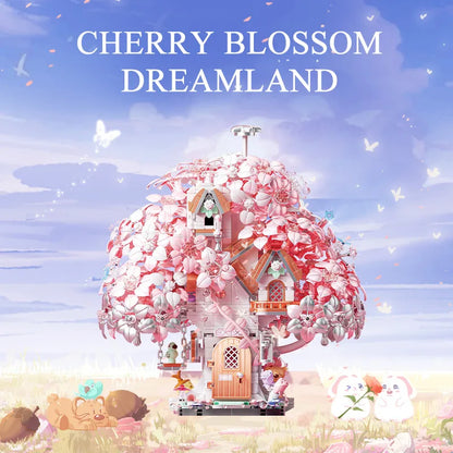 Fantasy Cherry Blossom Season Assemblage Building Blocks Kits Flower Castle Models Bricks Home Decorations Kids Toys Girls Gifts