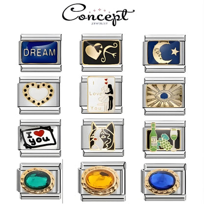 Fashion Original Lovers Stars Moon Charm Italian Links Fit 9mm Bracelet Stainless Steel Making Jewelry Bt003