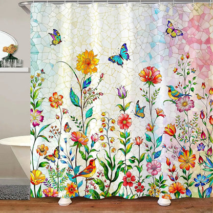 Colorful tree flower shower curtain fabric bathroom decoration with 12 hooks 180x 180cm bathtub shower curtain