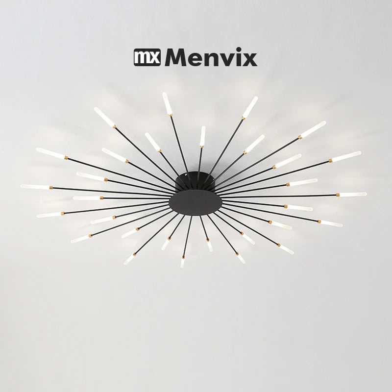Modern Flower Shape Ceiling Lamp for Living Room Dining Room Flush Mount Metal Acrylic Sputnik Firework Petal Lighting Fixture
