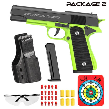 Black M1911 Colt Toy Gunman Gun, Soft Bullet Shell, Catapult Blaster, Manual Air Gun Launcher, Boys Shooting Game 14+y