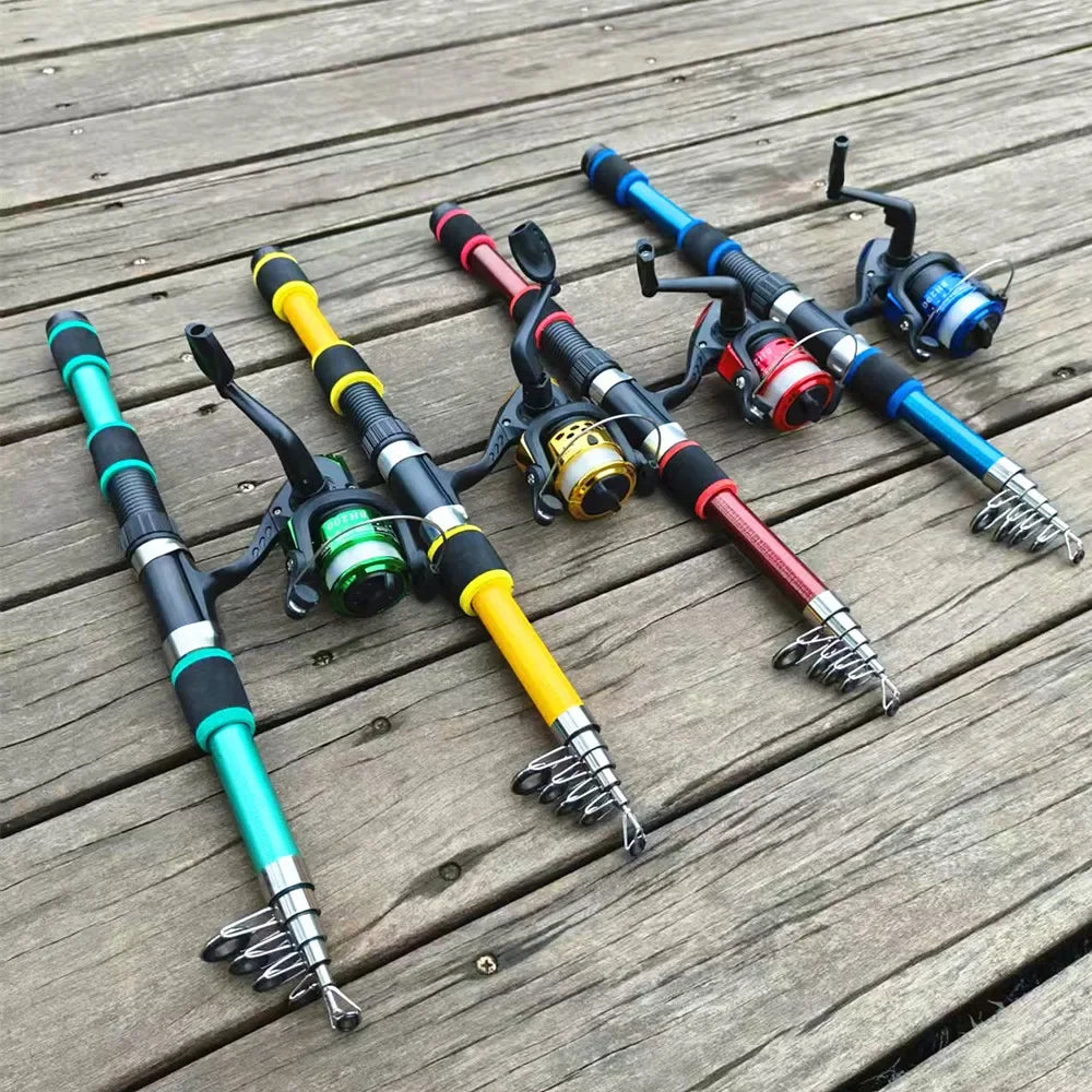SantaKing Telescopic Fishing Rod and Reel Kit 1.8M 2.1M Telescopic Rod with 5.2:1 3BB Fishing Reel Max Drag 5kg Fishing Combo