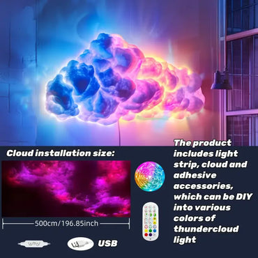 DIY Cloud LED Light Music Sync Multicolor RGBIC LED Strip Lights Remote&APP Control DIY Thunder Cloud Lamp Room Atmosphere Light
