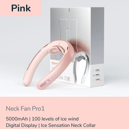 JISULIFE Portable Neck Fan，100 Speed Wind，5000mah Battery，17 Hour Work Time，Mini Electric Neck Fan Usb Rechargeable Neckband Fan