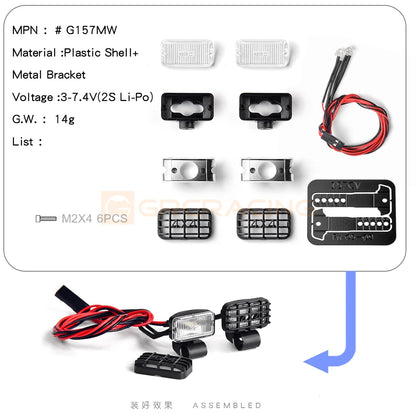 GRC G157MW/Y RC Car 1/8 1/10 Fog Light 17mm Rectangular Spot Light with Lampshade Simulation Off-road Exploration Headlight