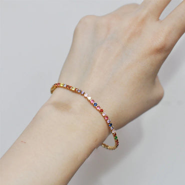 Rainbow Cubic Zirconia Tennis Bracelet Chain Bracelets For Women 18K Gold Plated Hand Chain CZ Chain Homme Jewelry GIFT