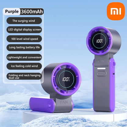 XIAOMI 3600mAh Portable Air Cooling Turbo Fan 100 Wind Speeds Adjustable Outdoor Foldable Student Handheld Fan with Lanyard