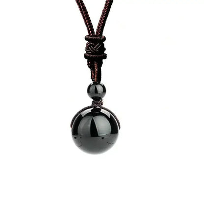 16 Mm Black Obsidian Tiger Eyes Amethyst Stone with Adjustable Braided Rope Cords Natural Crystal Pendant Women Men Necklaces