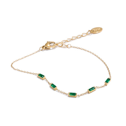 Yhpup New White Green Shiny Cubic Zirconia Chain Necklace Bracelet Bangle High-Grade Stainless Steel Premium Jewelry Gift