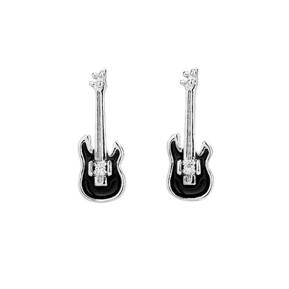 Fashion Simple Asymmetric Guitar Note Stud Earrings for Women Girls Creative Cute Ear Piercing Jewelry Music Lovers Gifts