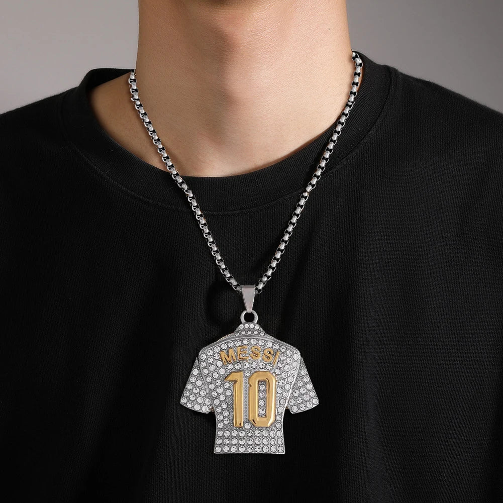 Full Zircon Pendant Necklace Hip Hop Cool Mumber 10 Super Soccer Star Fan Stainless Steel Clavicle Charming Jewelry Men Necklace