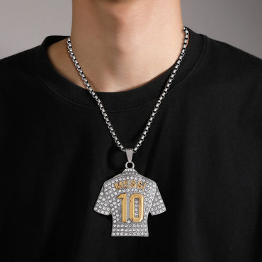 Full Zircon Pendant Necklace Hip Hop Cool Mumber 10 Super Soccer Star Fan Stainless Steel Clavicle Charming Jewelry Men Necklace