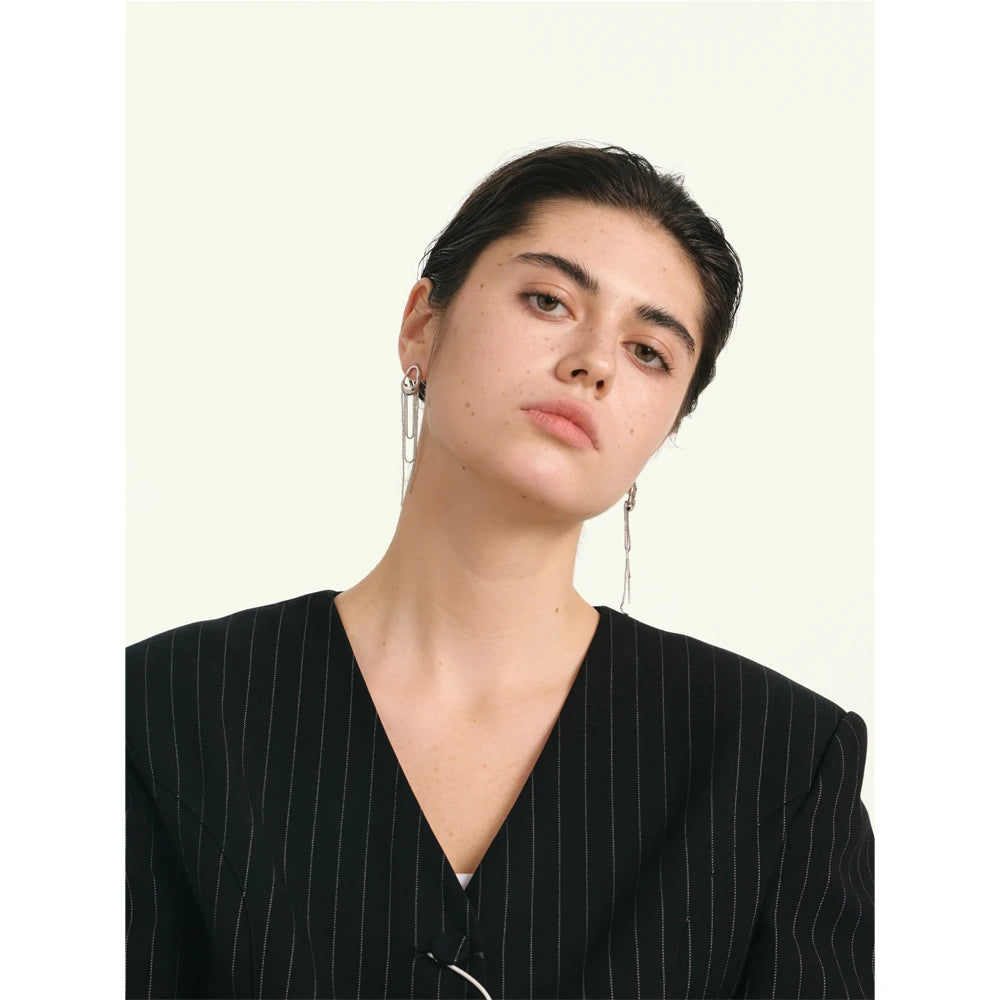 NiNice Temperament Stainless Steel Metal Tassel Chain Long Hanging Drop Earrings Girl's Daily Wear Trending Jewelry Recommend