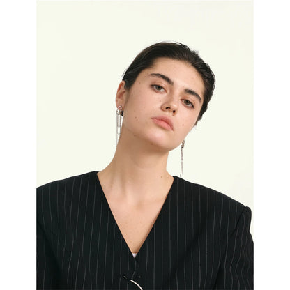 NiNice Temperament Stainless Steel Metal Tassel Chain Long Hanging Drop Earrings Girl's Daily Wear Trending Jewelry Recommend