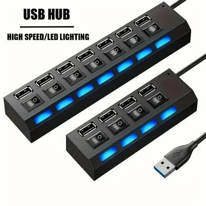 USB 3.0 Hub 4 Port 7 Port High Speed Data Transfer Expander with Led Switch Lamp Power Adapter For PC Laptop Flash Drive U Disk