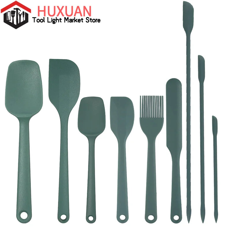 9 Pieces Silicone Bakeware Spatula Set Food Grade Non Stick Heat Resistant Spatulas Cooking Kitchen Essentials Baking Tools