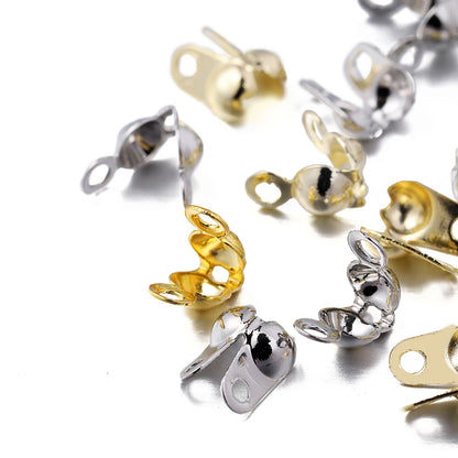 100Pcs/Lot Real Gold Plated Connector Clip Clasp Fitting Ball Chain Calotte End Crimp Bead Component for DIY Jewelry Making